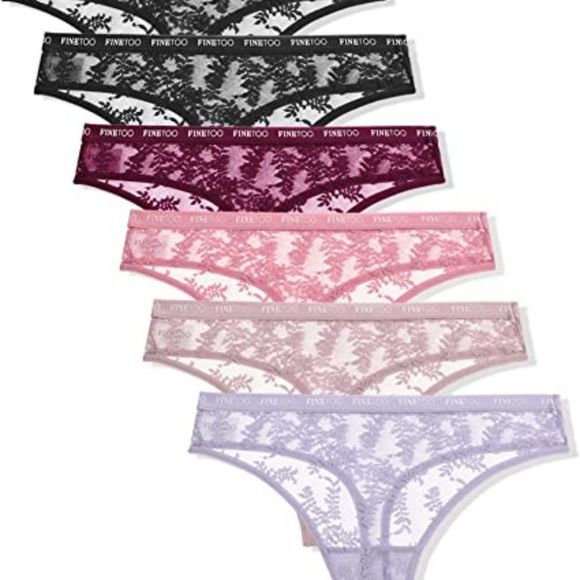 FINETOO 6 Pack Lace Thongs for Women Sexy High Waisted Thong Underwear Cute Brea